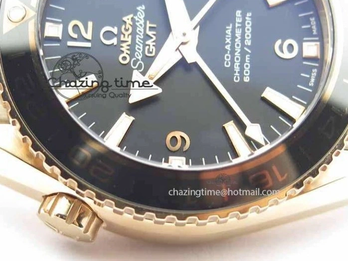 1221 Efficient Planet Ocean GMT 43.5mm RG V6F 1:1 Best Edition Black Dial On RG Bracelet A 8182
